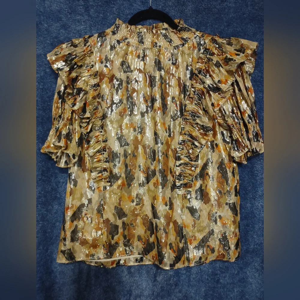 ba&sh Metallic Camo Ruffle Blouse - Picture 1 of 7